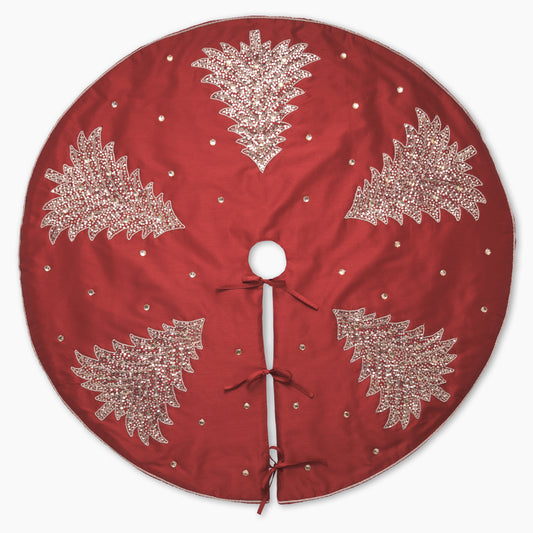 Gold Tree on Red Christmas Tree Skirt