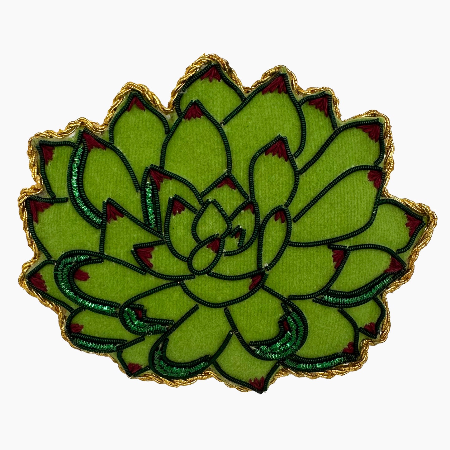 Image of a succulent Christmas ornament with intricate beadwork.
