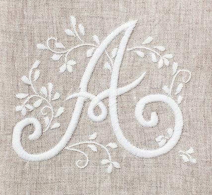 Meadow Monogram Hand Towel - White on Natural