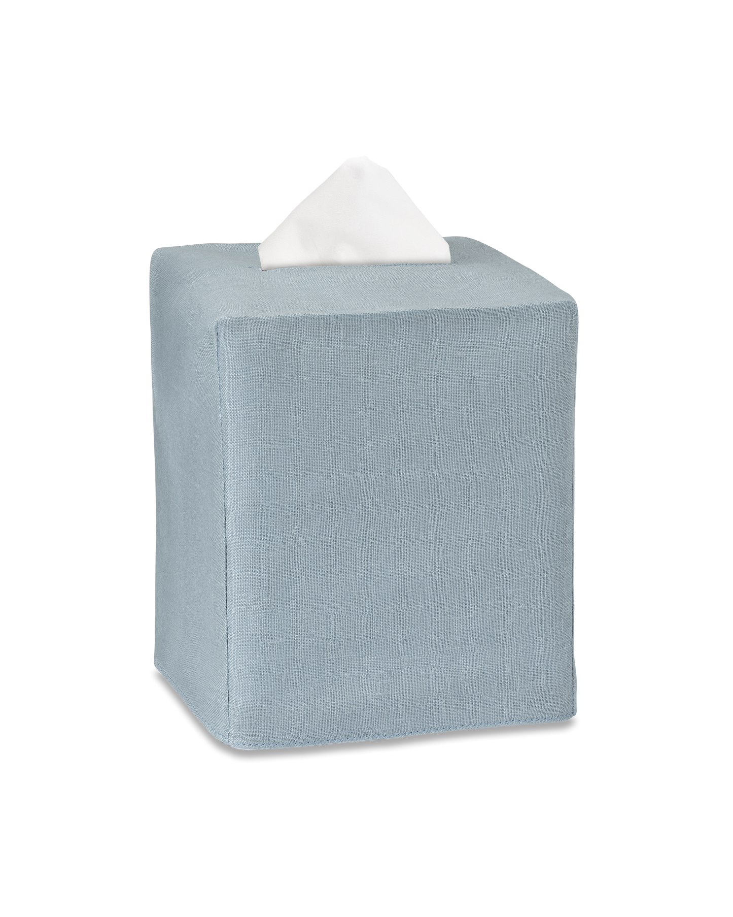 A sky blue linen tissue box cover