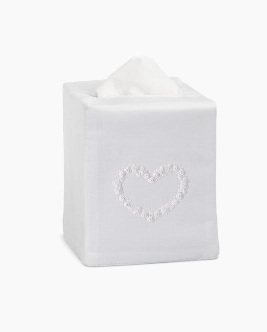 Flower Heart White Tissue Box Cover