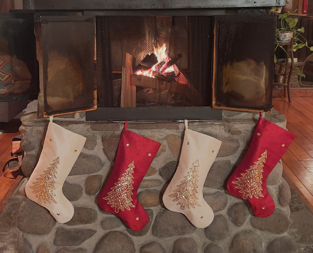 Gold Tree on Cream Stocking