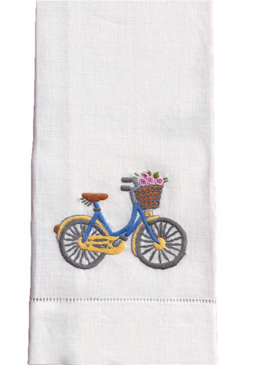 Bicycle Flowers Linen Towel - SAMPLE