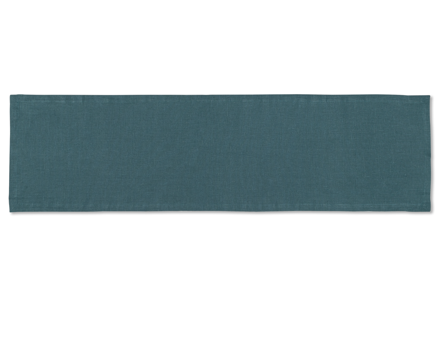 A linen table runner in the color peacock