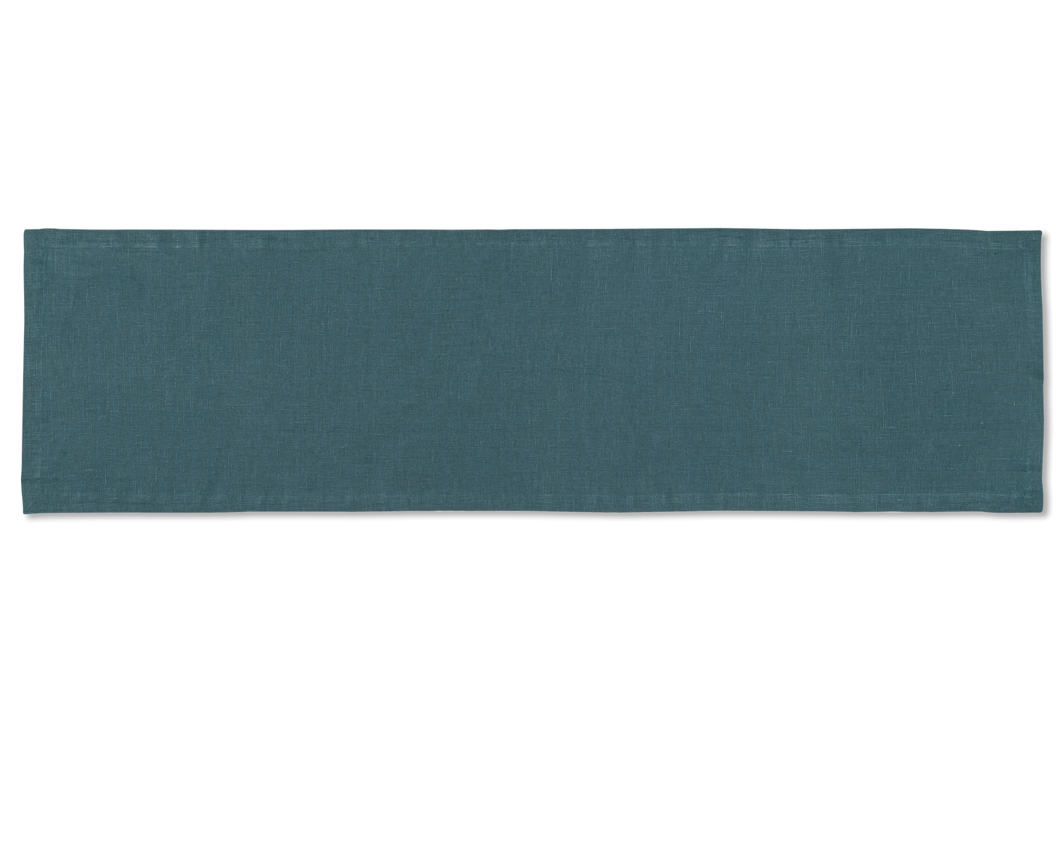 A linen table runner in the color peacock