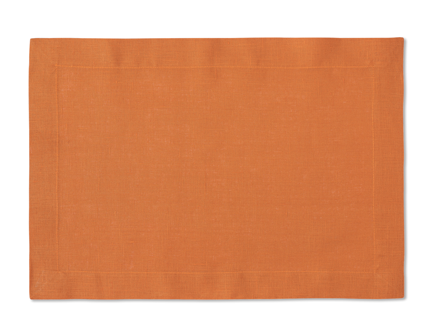 A linen placemat in the color tangerine