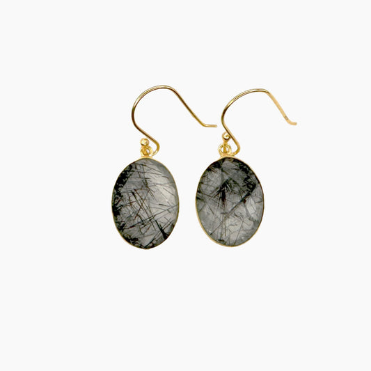 Image of Gemstone Earrings: #187 Black Rutilated Quartz