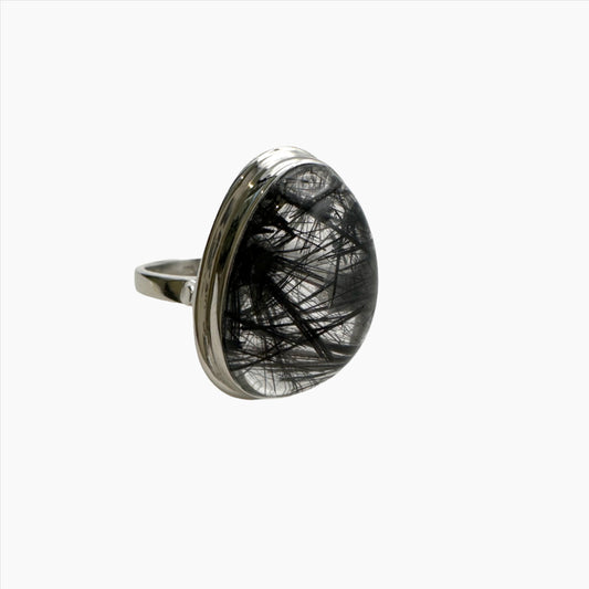 Image of Gemstone Ring: #22 Black Rutilated Quartz, Size 7