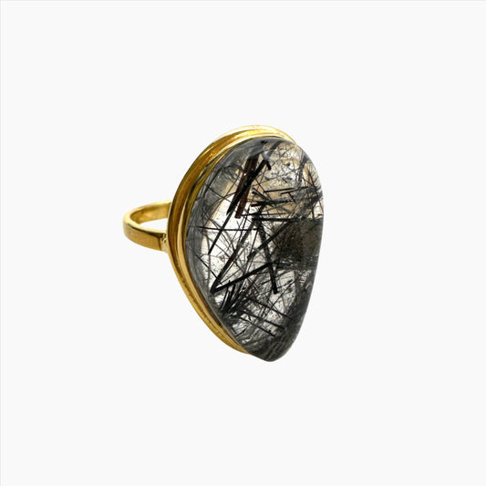 Image of Gemstone Ring: #26 Black Rutilated Quartz, Size 10