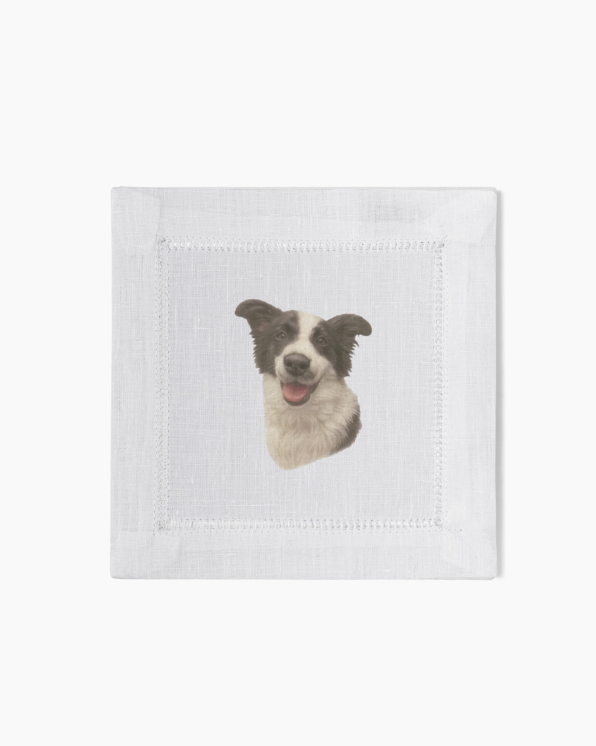 Border Collie Linen Cocktail Napkins