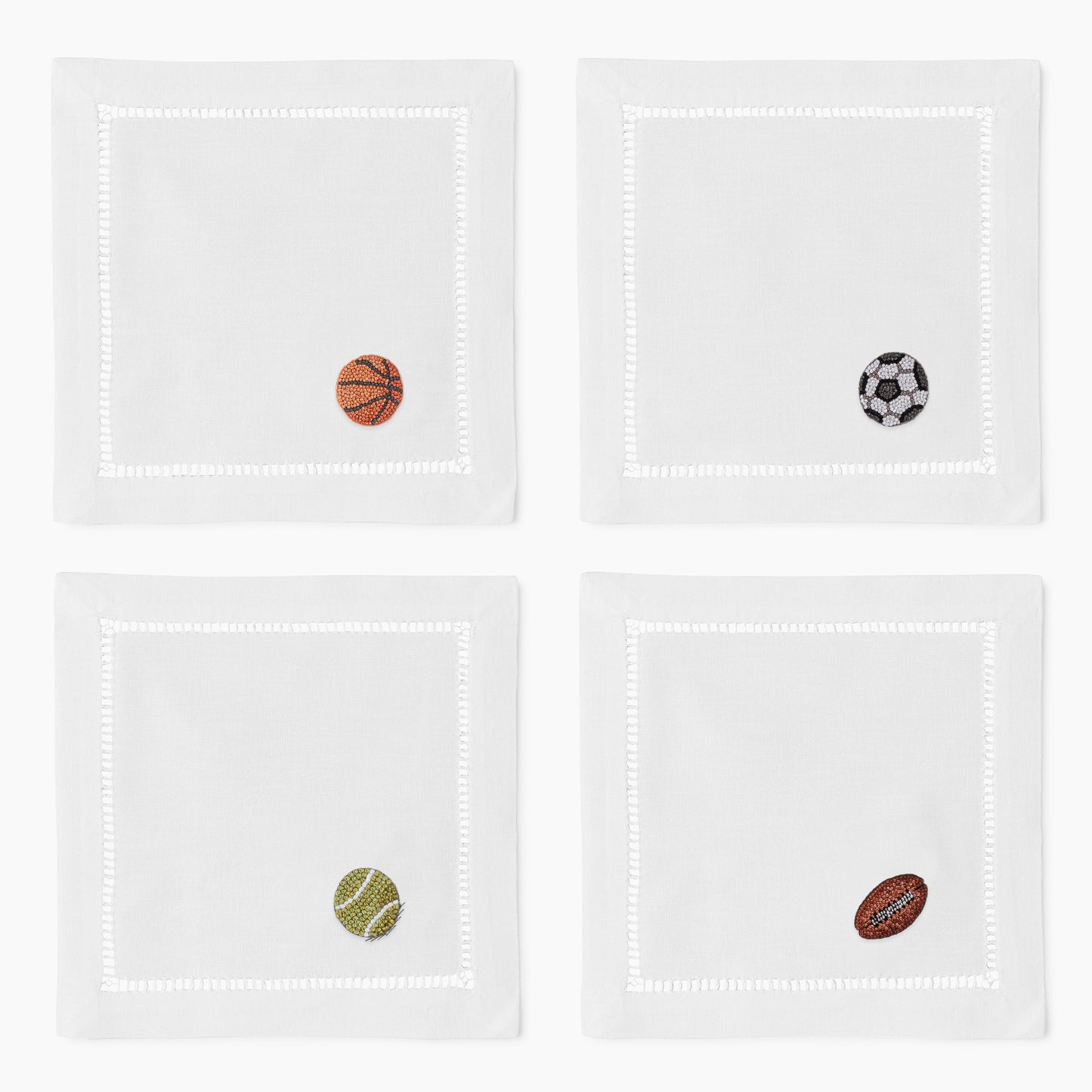 Sport Cocktail Napkins, Mixed Set of 4
