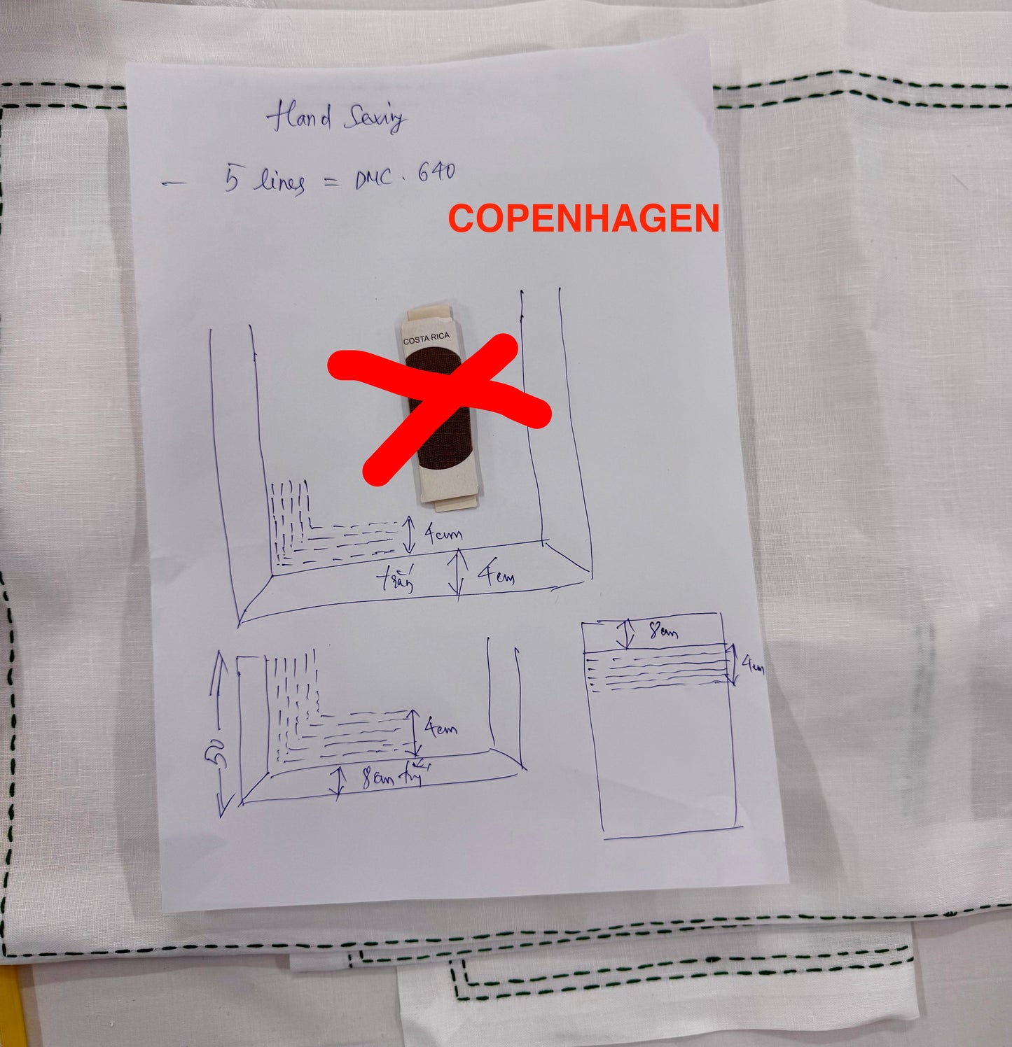COPENHAGEN - Loden Embroidery on White Linen