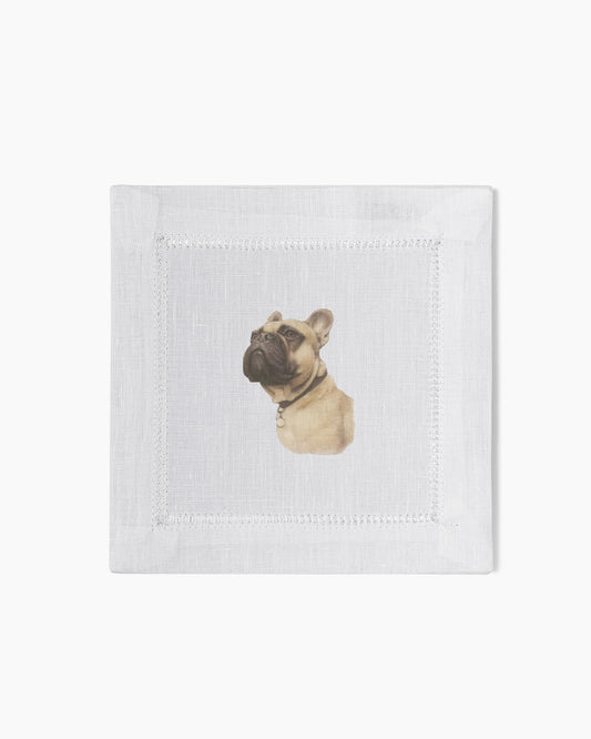 French Bulldog Linen Cocktail Napkins