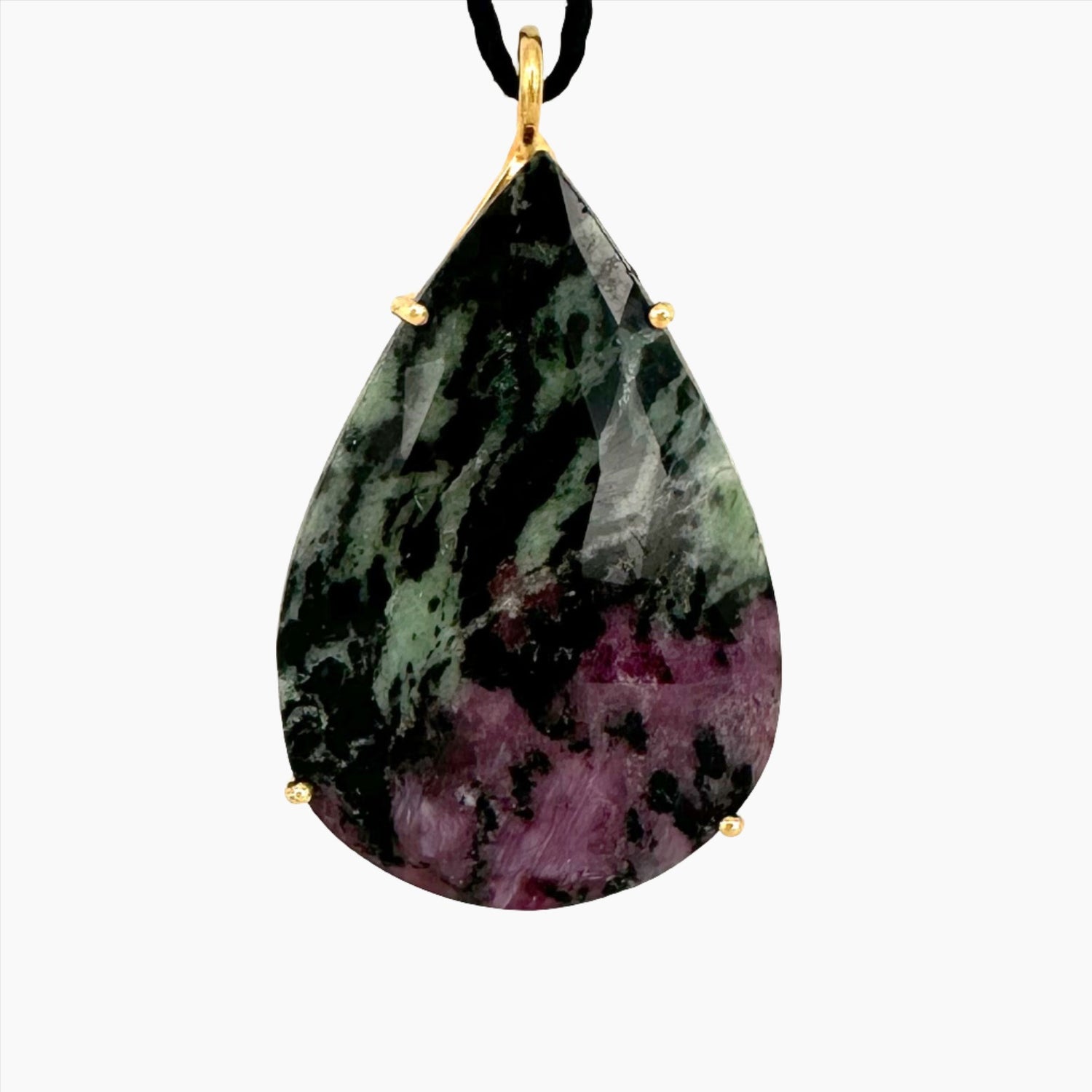 Image of Gemstone Pendant: #81 Ruby Zoisite Cut Tear Gold