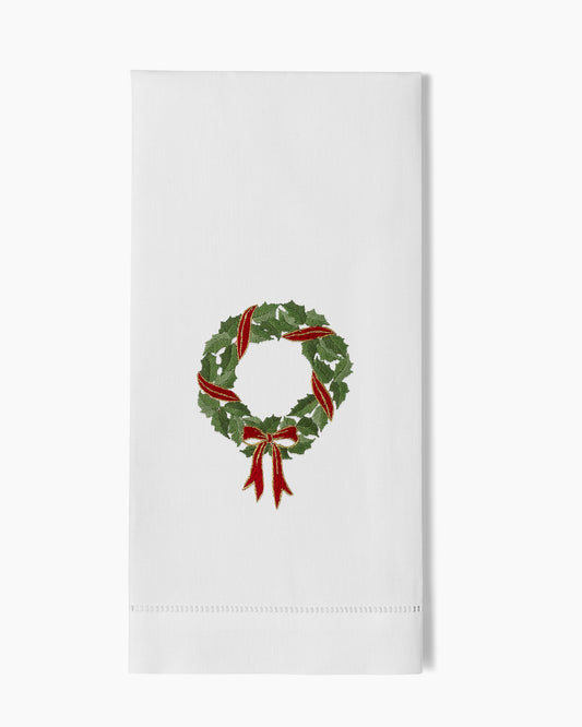 Holly Ribbon Wreath Hand Towel