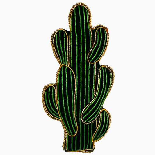 Image of a Saguaro cactus Christmas ornament with intricate beadwork. 