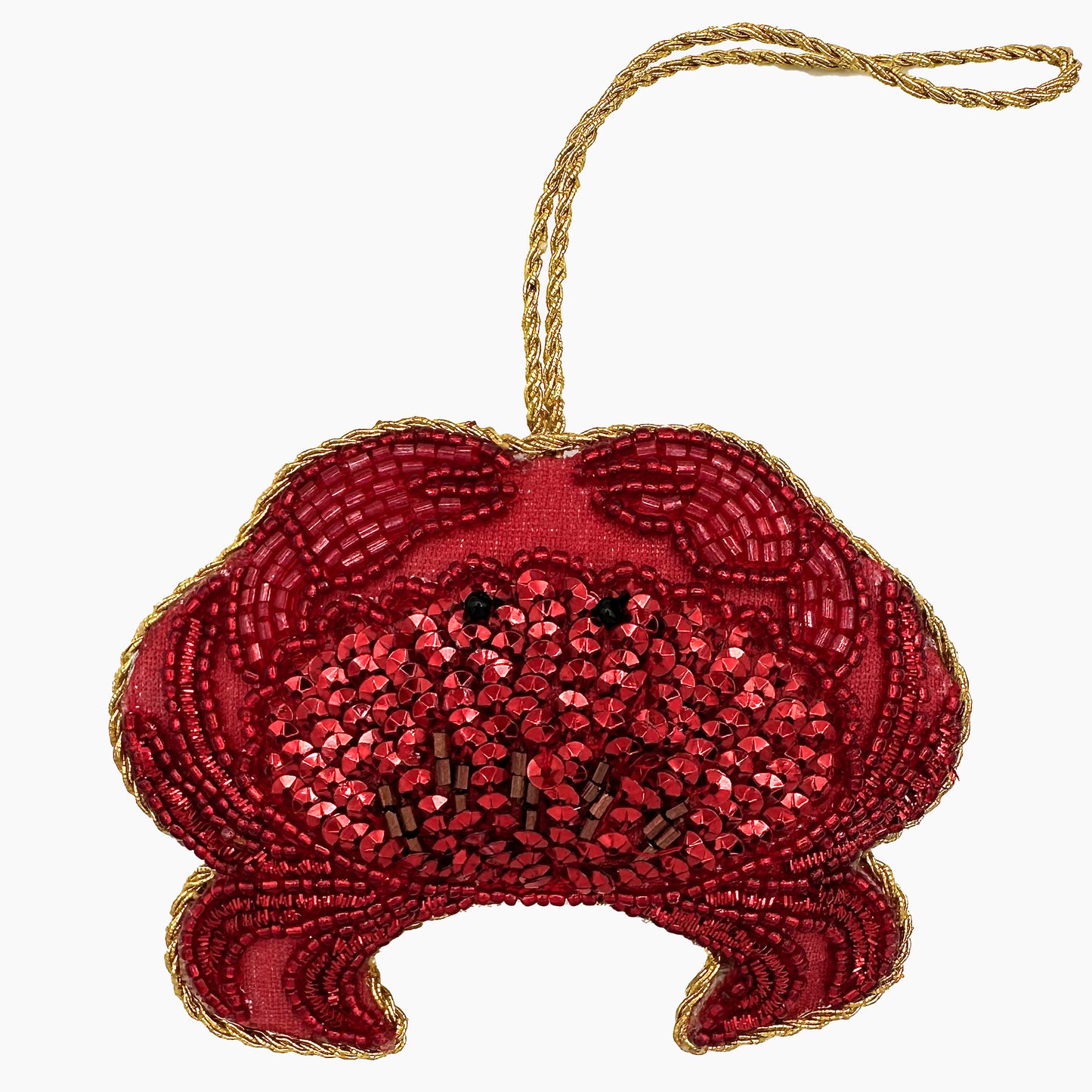 Image of a crab Christmas ornament with ornate beadwork.