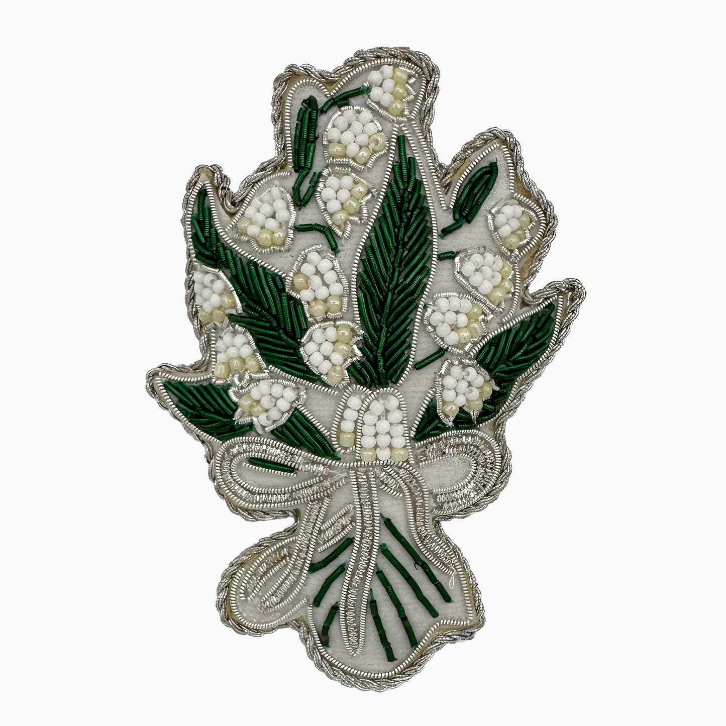 Image of a Lily of the Valley Bouquet Christmas ornament with intricate beadwork. 