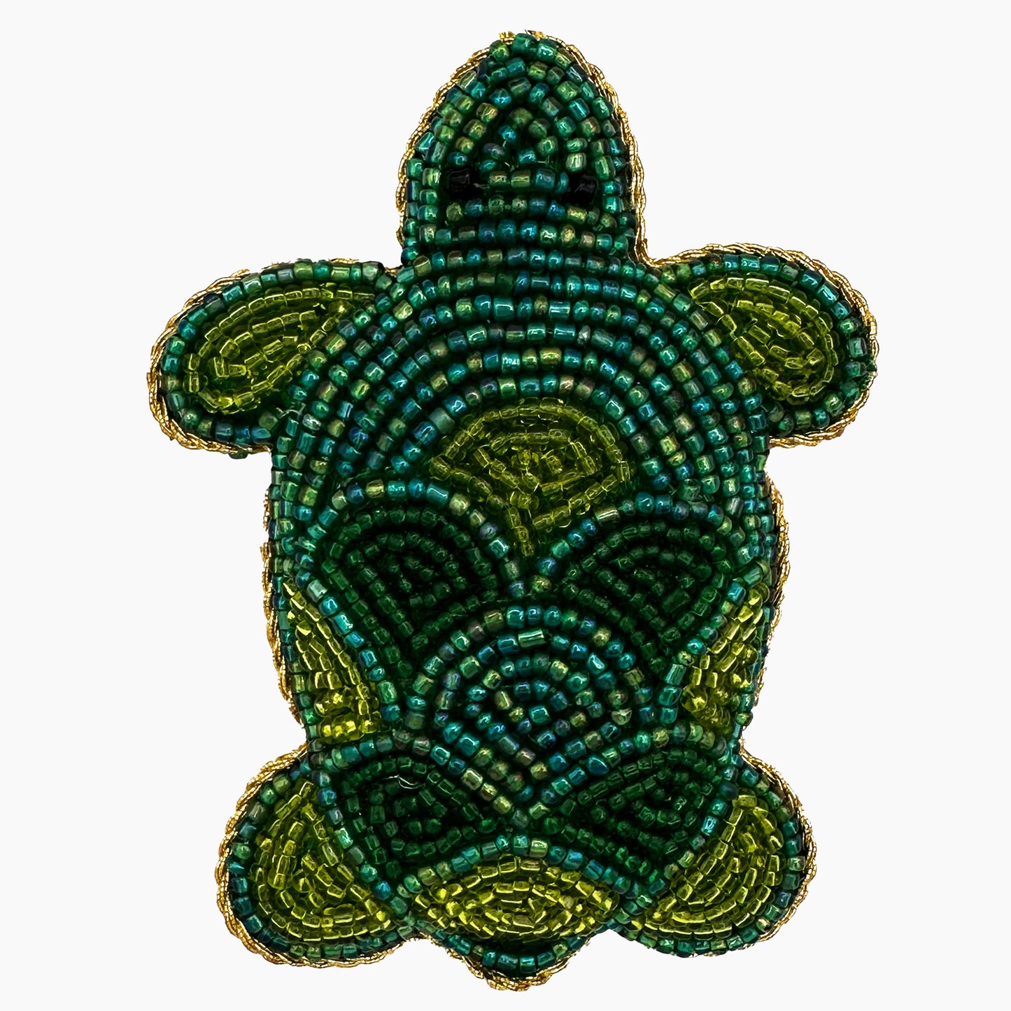 Image of a sea turtle Christmas ornament with intricate beadwork. 