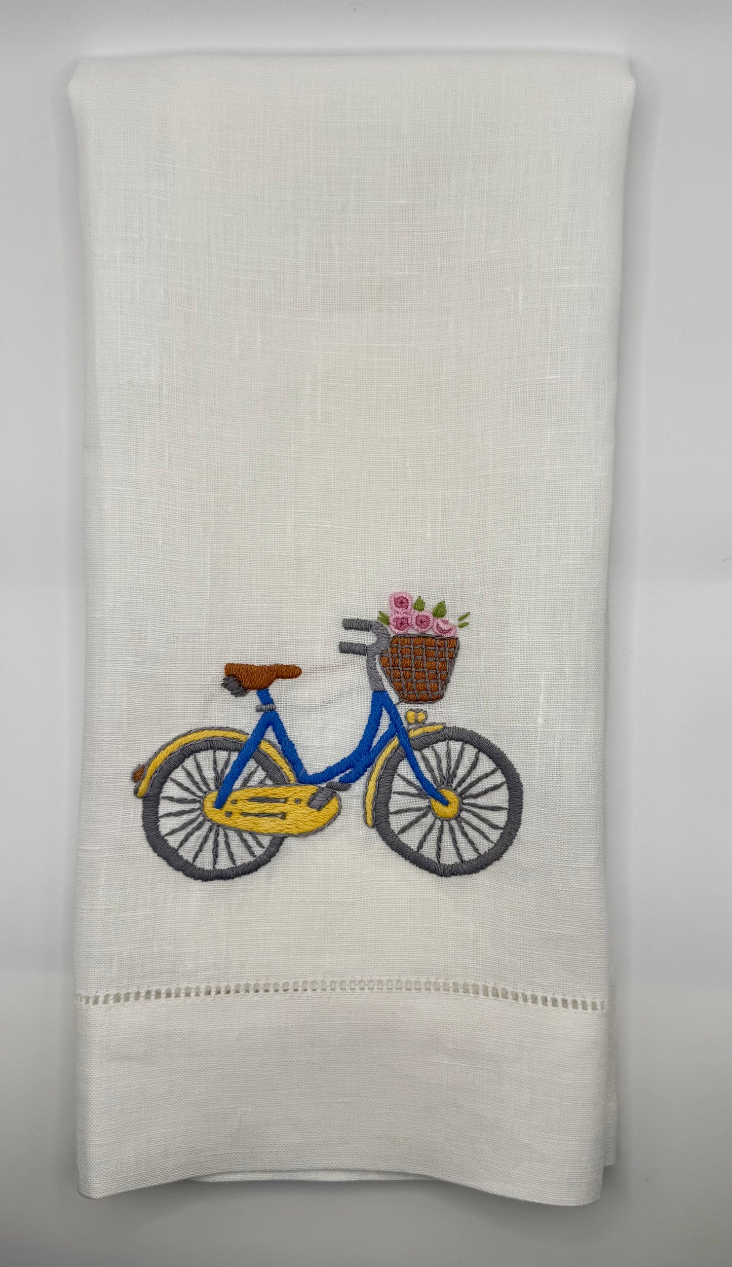Bicycle Flowers Linen Towel - SAMPLE