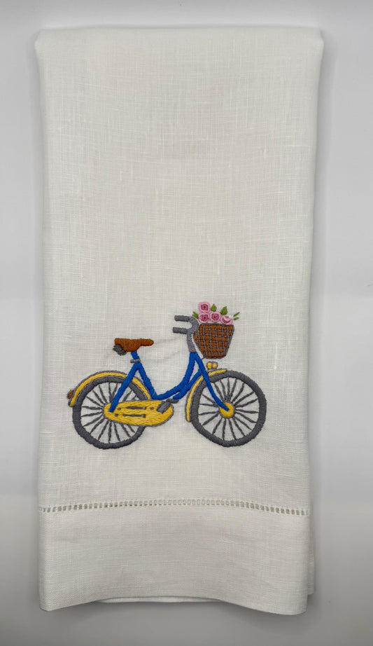 Bicycle Flowers Linen Towel - SAMPLE