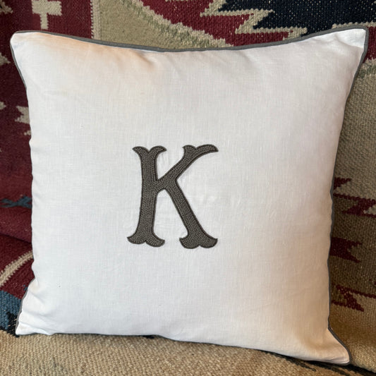 Nouveau Monogram Gray Linen Pillow Cover