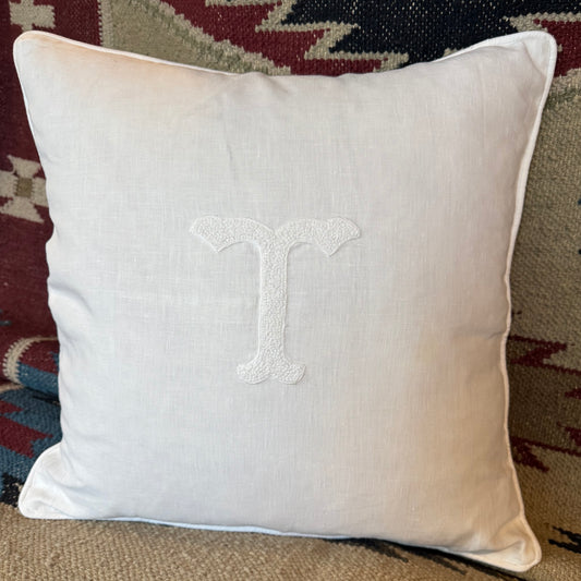 Nouveau Monogram White Linen Pillow Cover