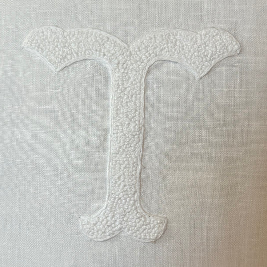 Nouveau Monogram White Linen Pillow Cover