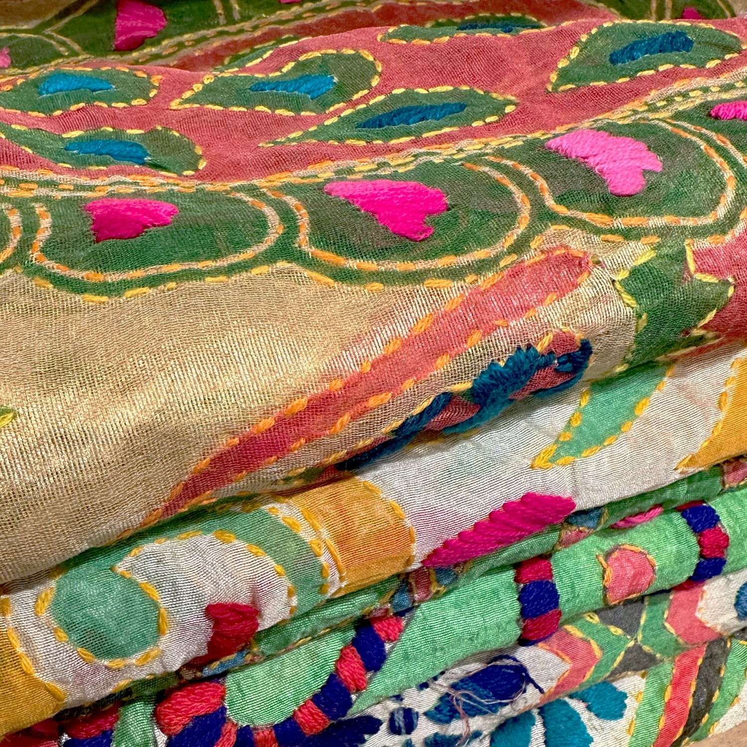 Image of Bright Silk Embroidered Scarf