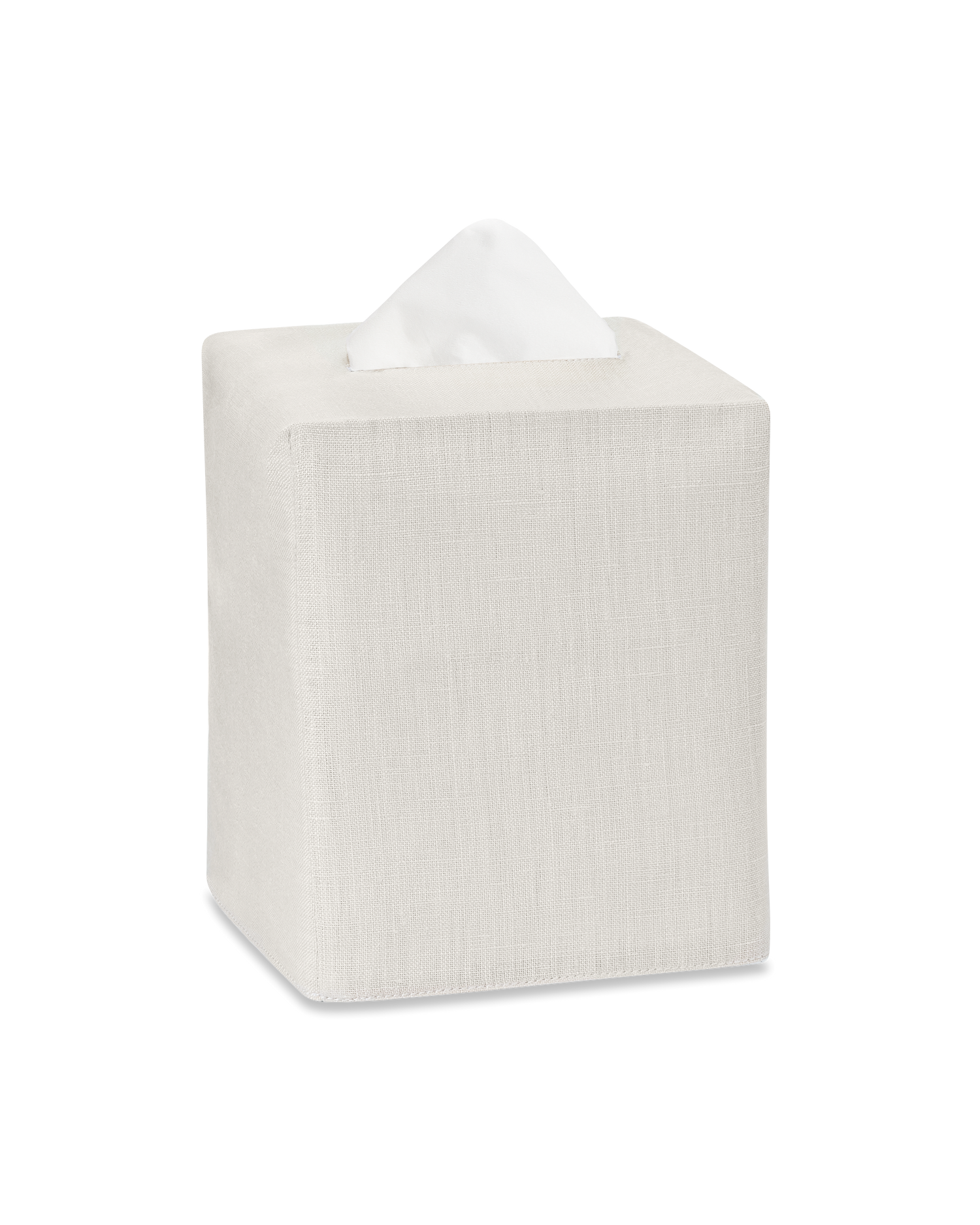 An ivory linen tissue box cover