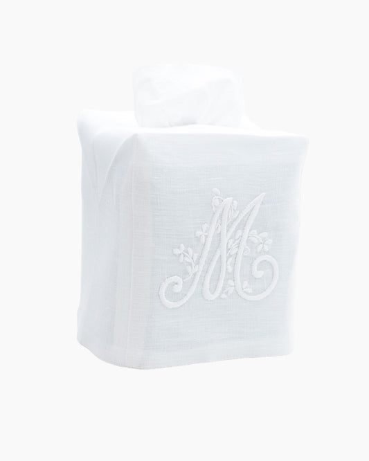 Meadow Monogram Tissue Box Cover - White on White