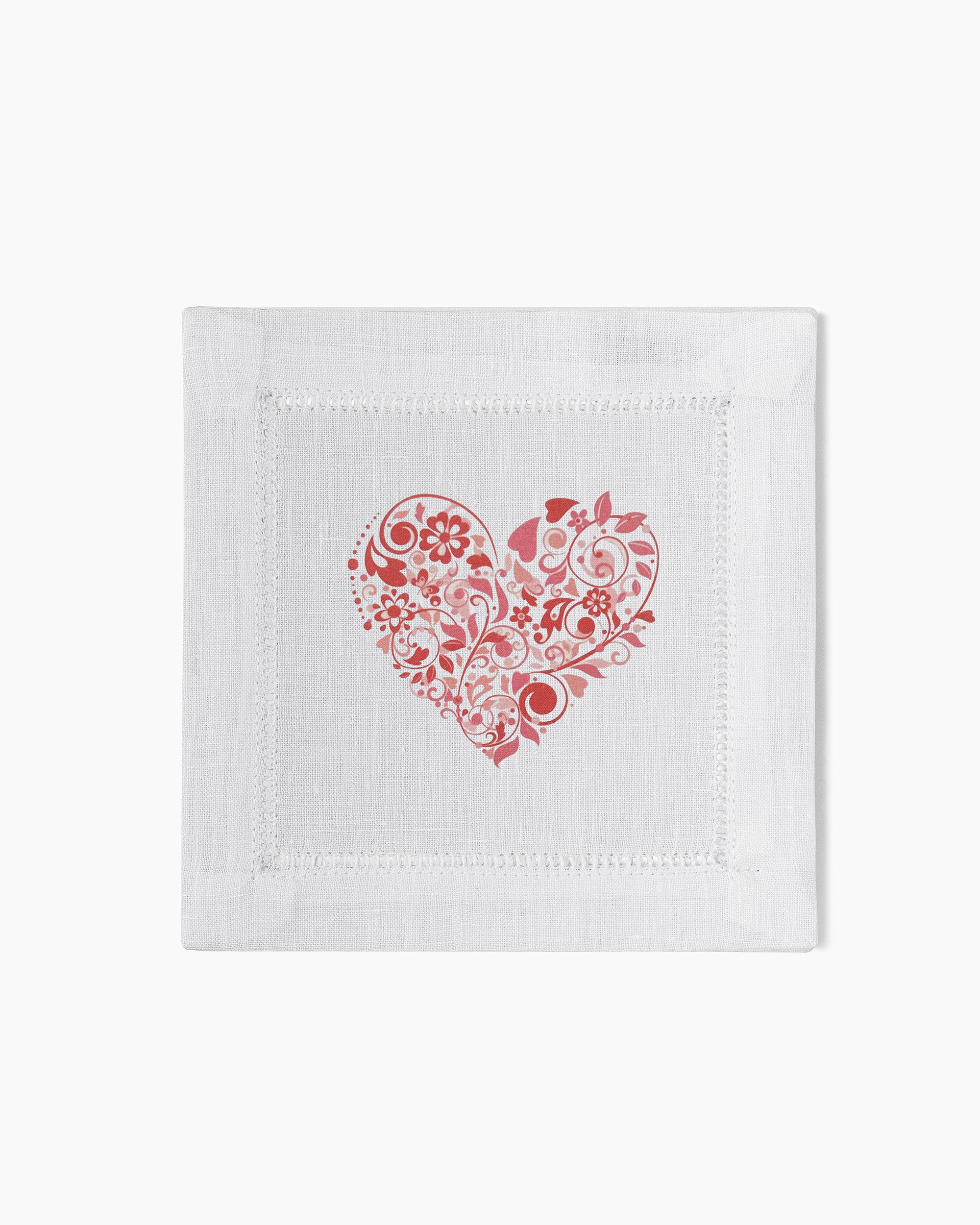 Rose Heart Linen Cocktail Napkins