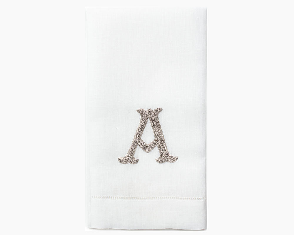 Monogram Nouveau Hand Towel - Silver on White