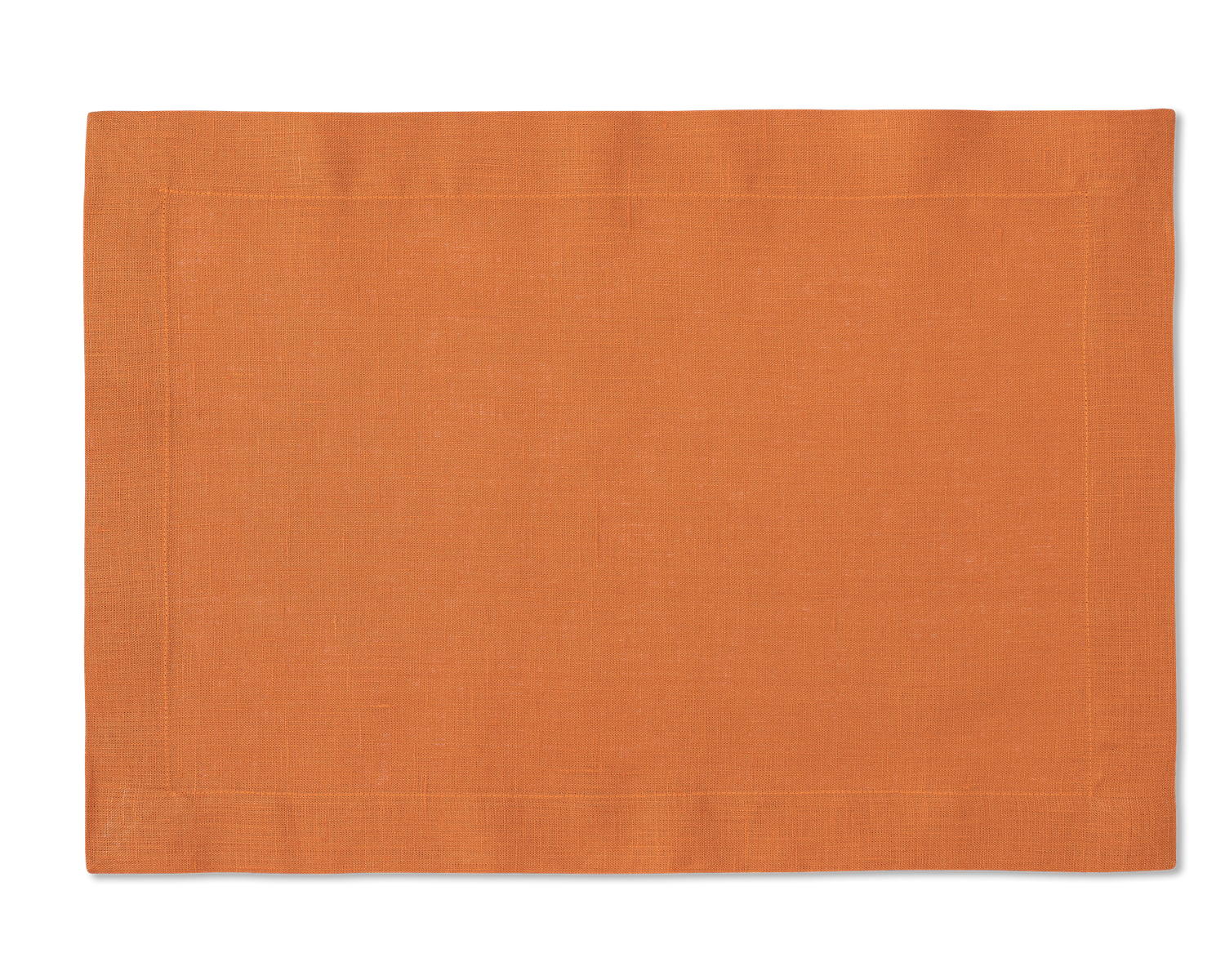 A linen placemat in the color tangerine