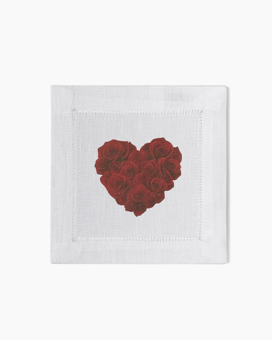 Rose Heart Linen Cocktail Napkins