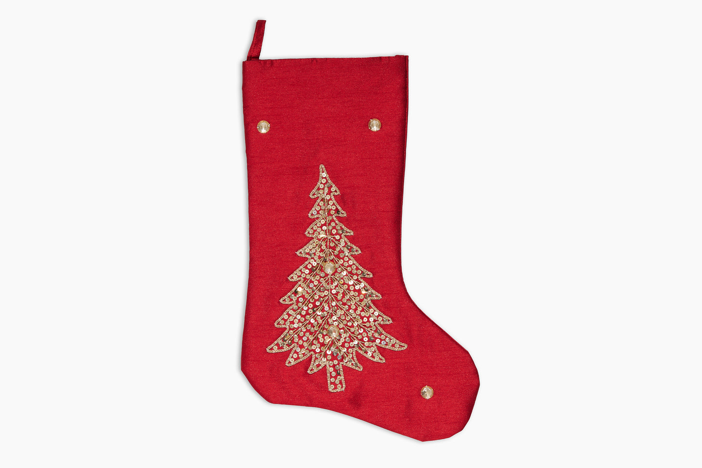 Gold Tree on Red Stocking