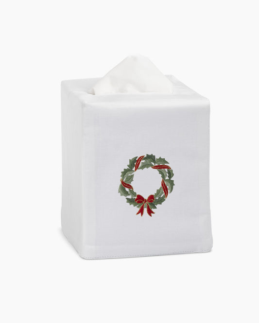 Holly Ribbon Wreath Tissue Box Cover