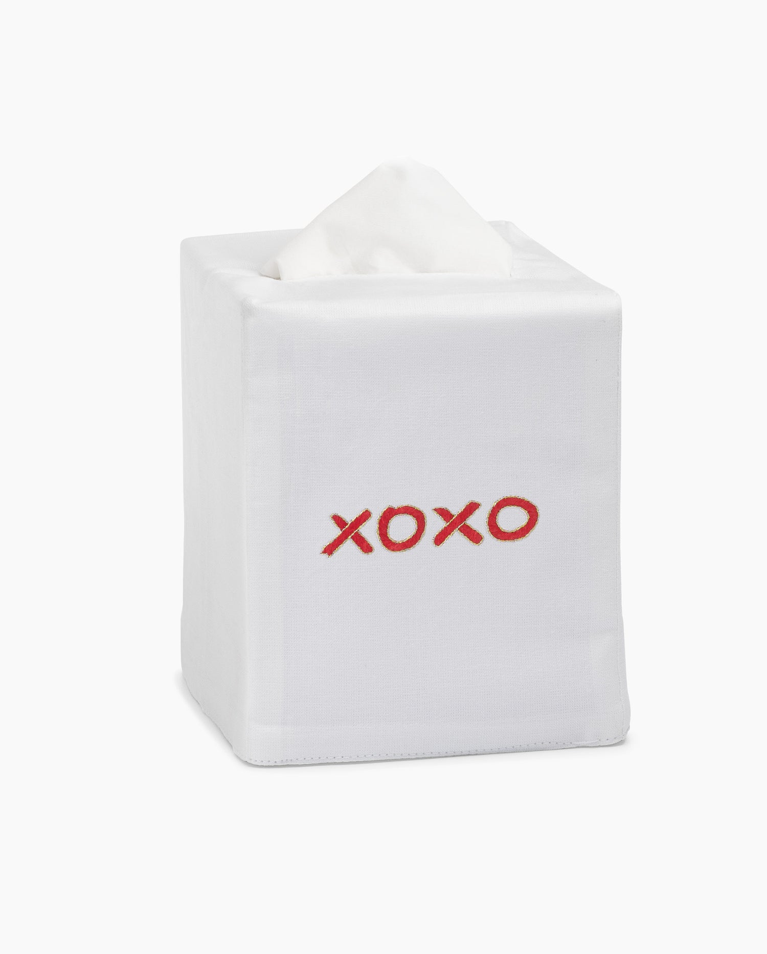 A XOXO Tissue Box Cover from Henry Handwork with the word xoxo on it.