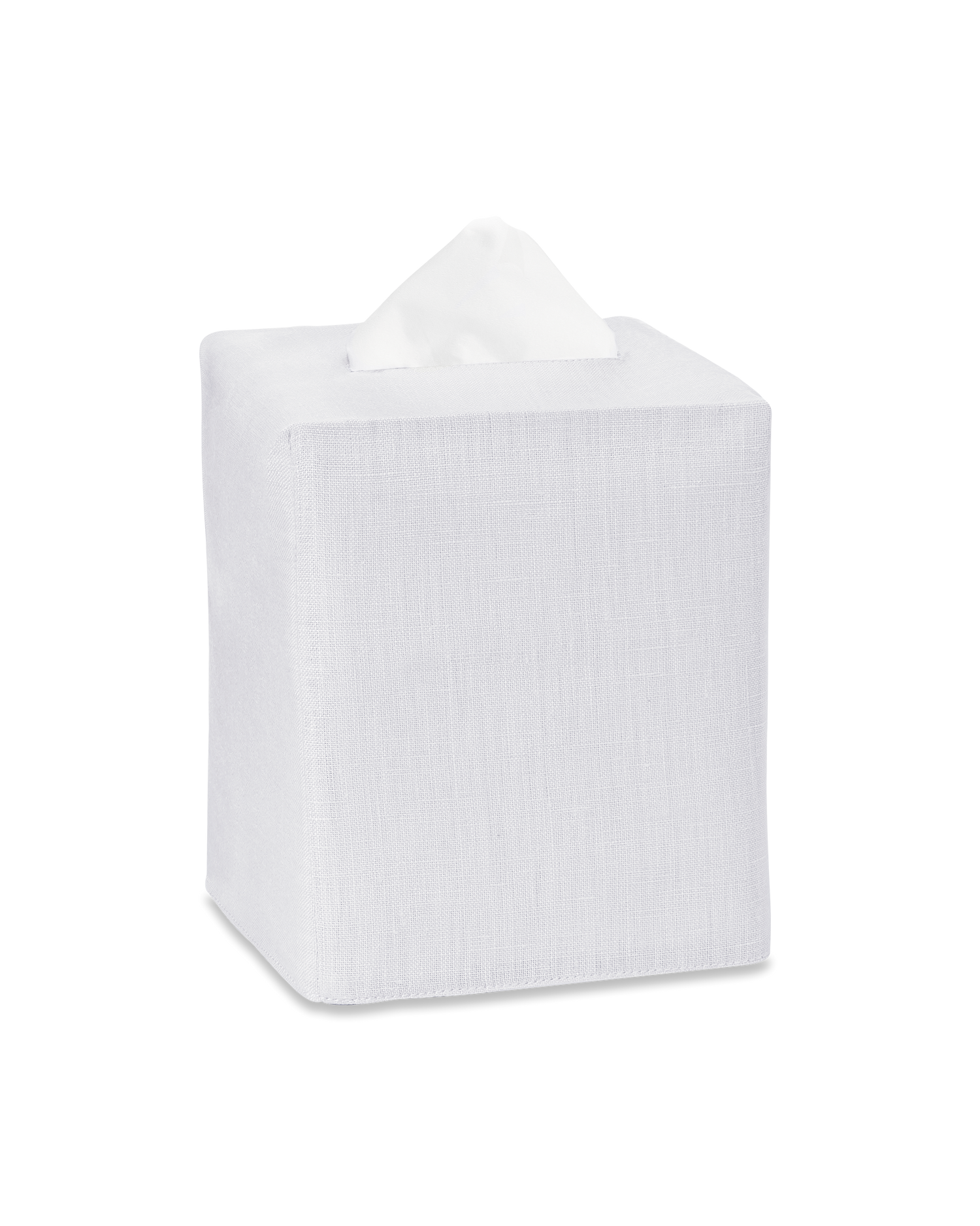 A white linen tissue box cover
