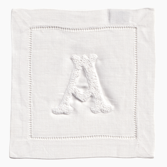 Nouveau Monogram Cocktail Napkins White  A - (Set of 4)