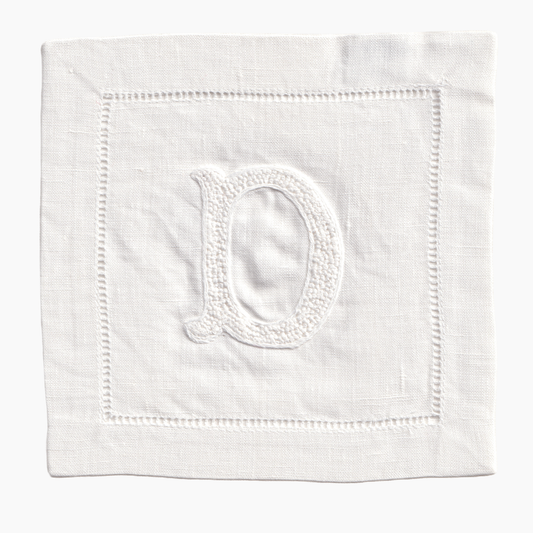 Nouveau Monogram Cocktail Napkins White  D - (Set of 4)