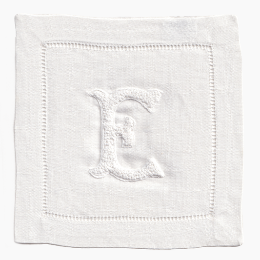 Nouveau Monogram Cocktail Napkins White  E - (Set of 4)
