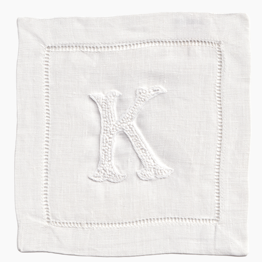 Nouveau Monogram Cocktail Napkins White  K - (Set of 4)