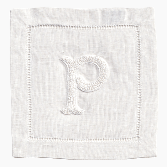 Nouveau Monogram Cocktail Napkins White  P - (Set of 4)