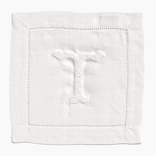 Nouveau Monogram Cocktail Napkins White  T - (Set of 4)