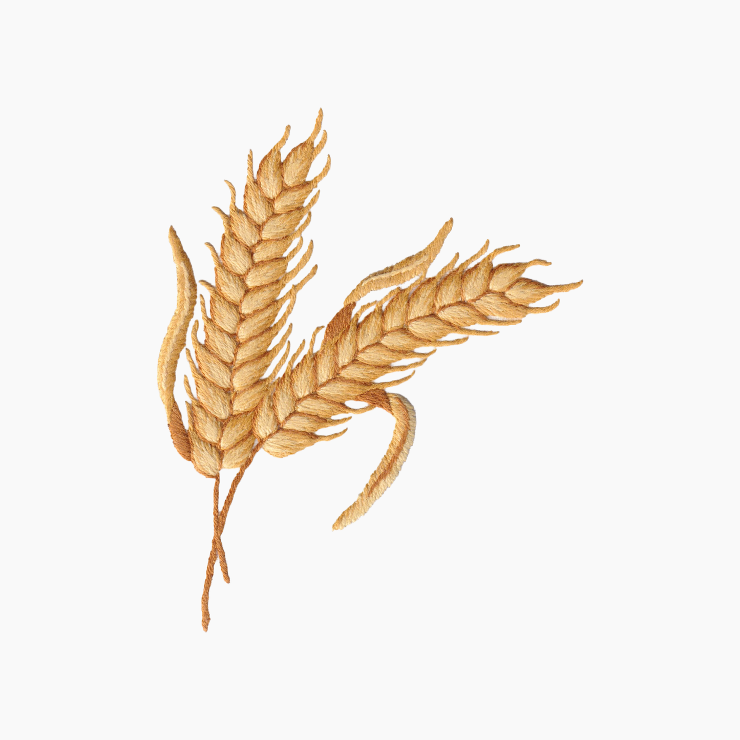 Hand embroidered cotton towel of wheat ears on a white background