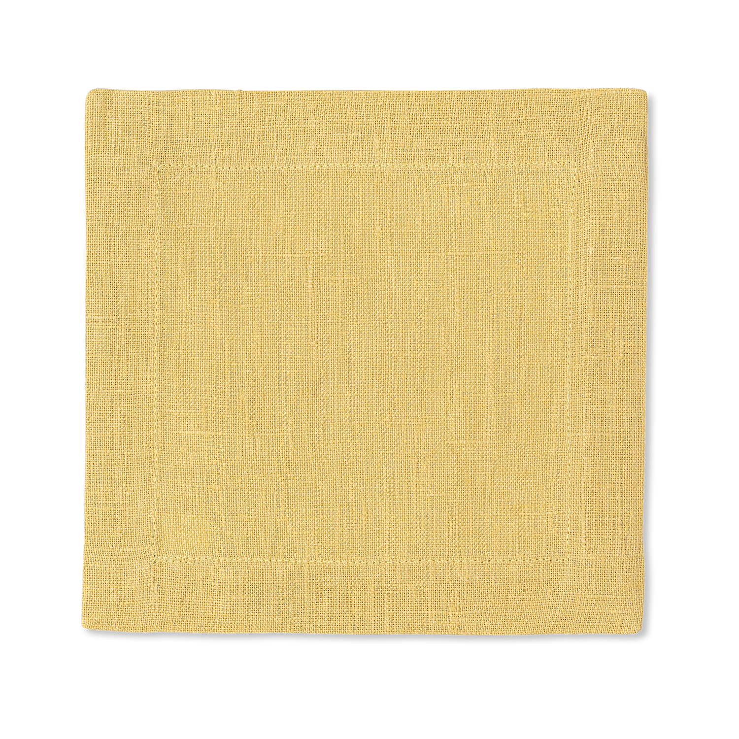A square linen cocktail napkin in the color butter