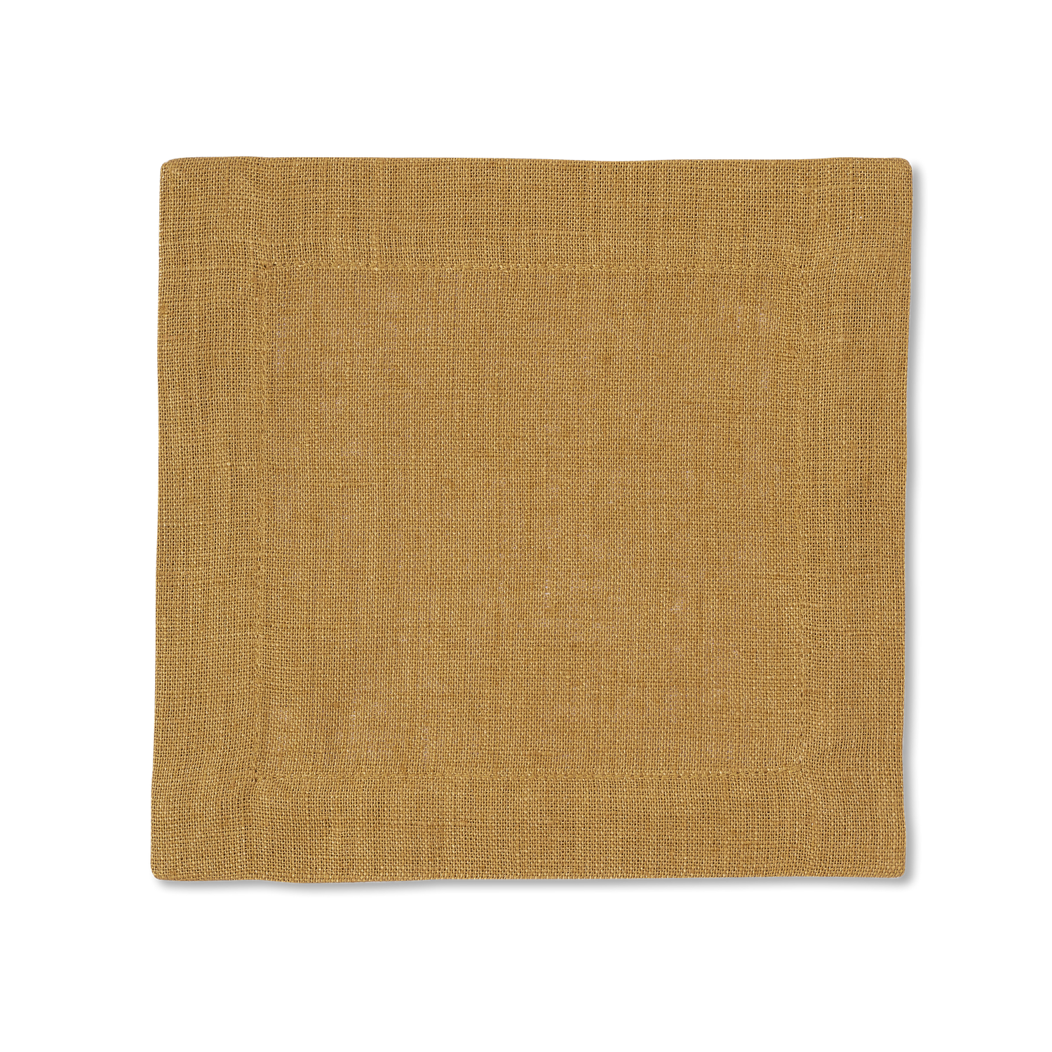 A square linen cocktail napkin in the color curry