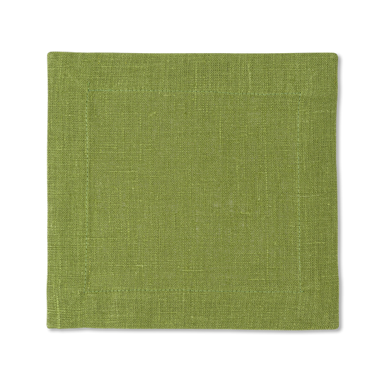 A square linen cocktail napkin in the color lime