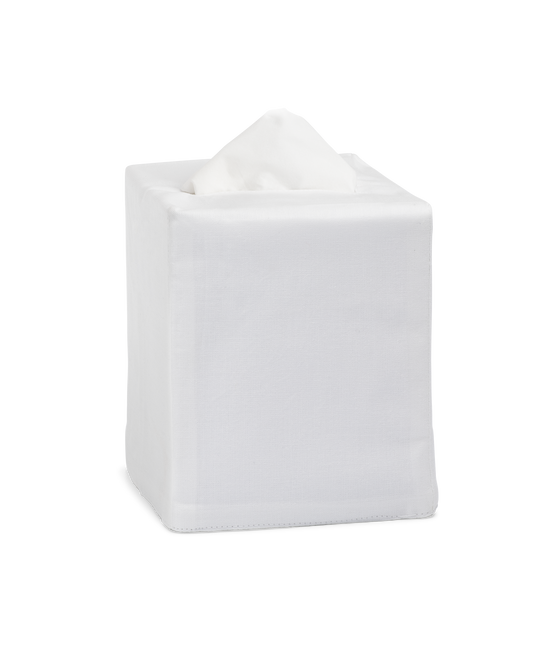 A white cotton tissue box cover